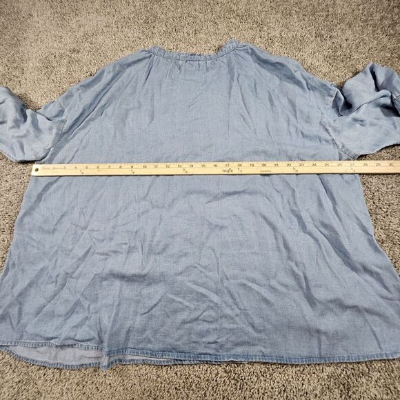 J Jill Denim Womens XL Chambray Shirt Popover Button Relaxed Peasant Blouse - Picture 12 of 13